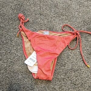 NWT PQ Women Shimmering Pink Gold Arc Tie Teeny Bikini Bottom Swim M